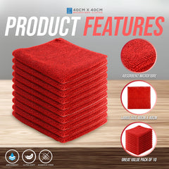 Red Microfibre Cleaning Cloths Pack of 10 | 40cm x 40cm