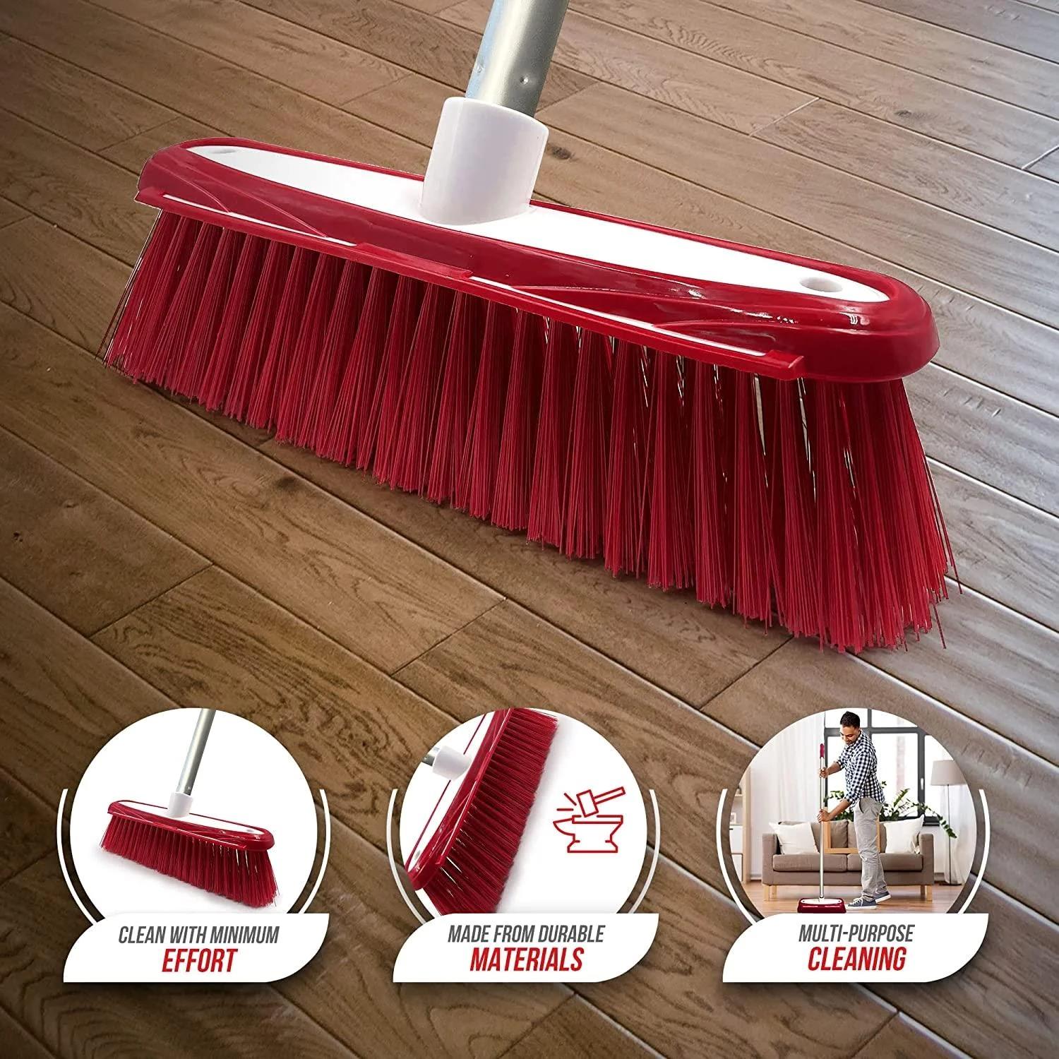 12" Medium Synthetic Broom Head & Handle with Scraper | Colour Coded