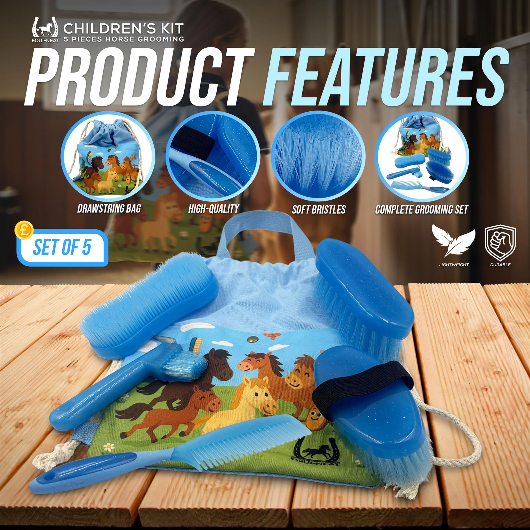 Equi-Neat Childrens Horse Grooming Kit Blue