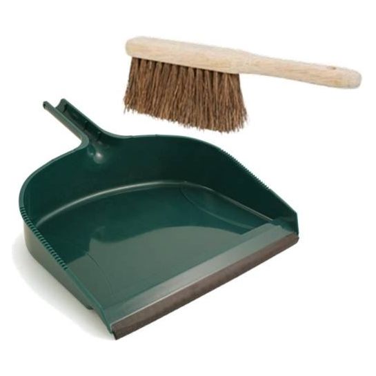 Large Green Garden Dustpan with Stiff Hand Brush