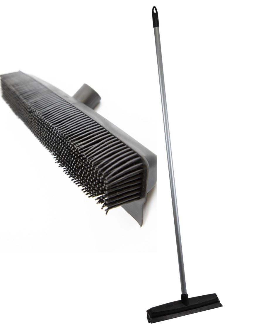 Rubber Bristle Broom | Solid Metal Handle for Pet Hair & Hard Floors - The Dustpan and Brush Store