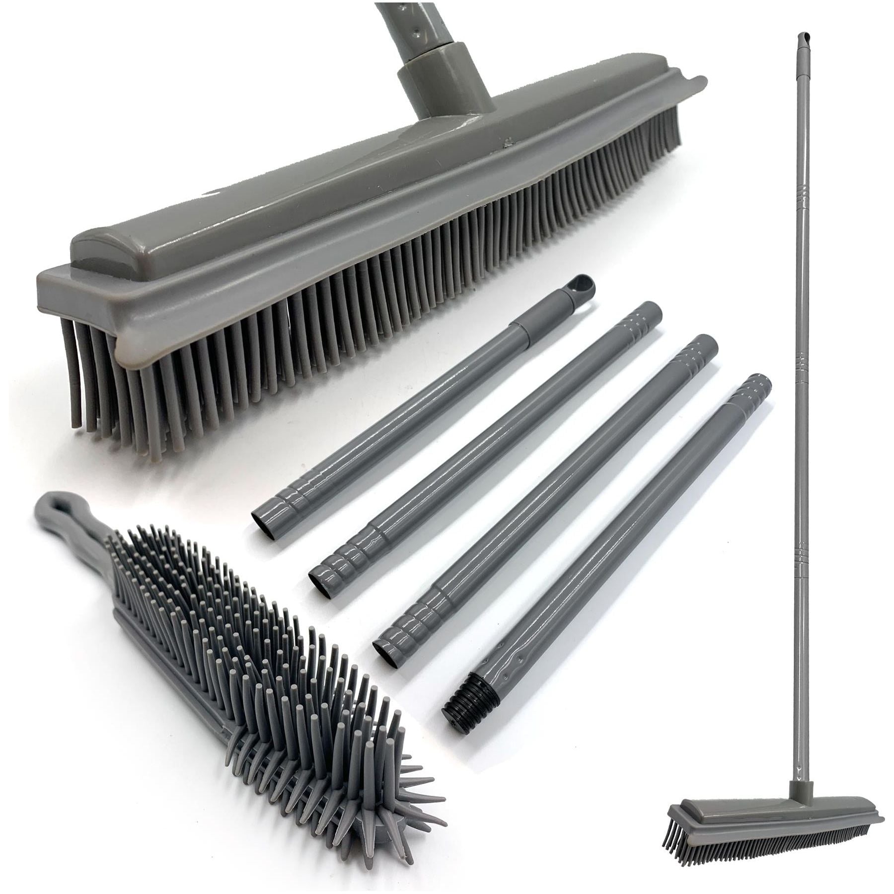 Grey Rubber Broom and Hand Brush Set