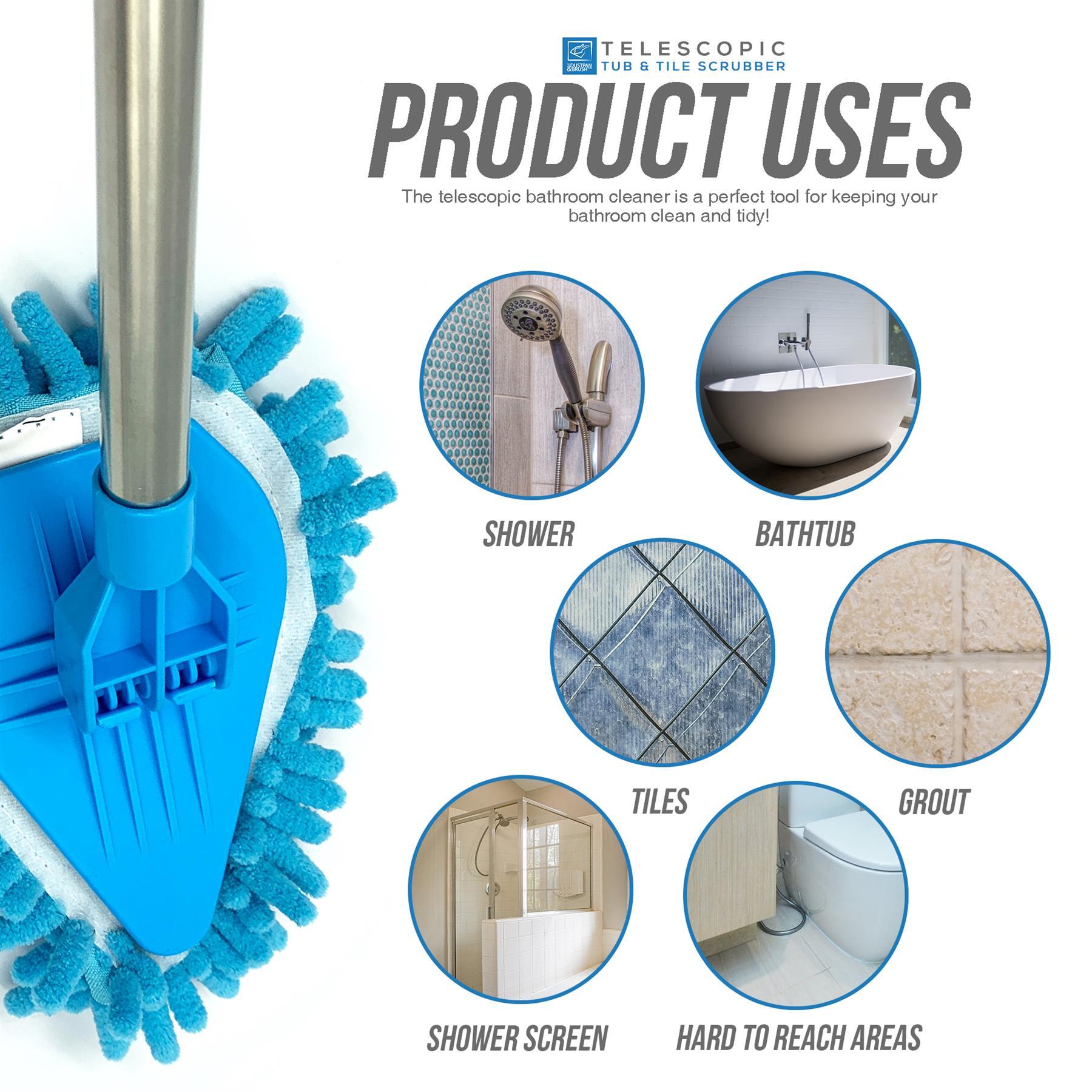 Telescopic Bathroom Mop and Multi-Surface Cleaning Kit