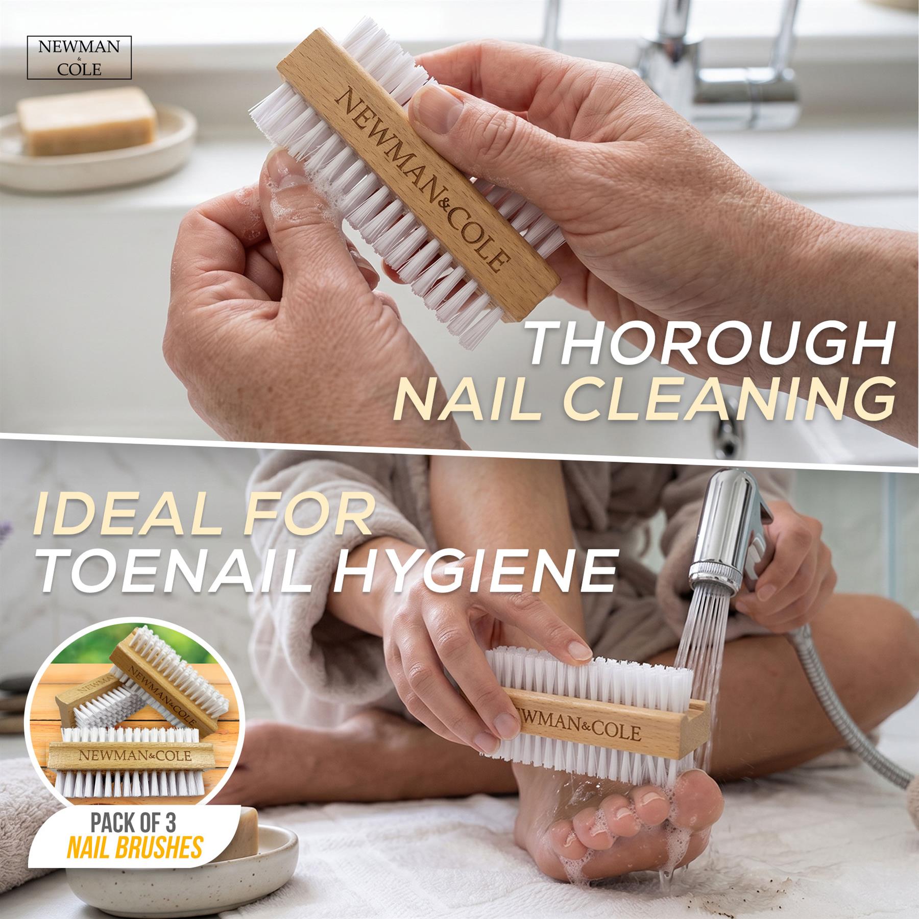 Newman and Cole Wooden Nail Brush - Pack of 3 - The Dustpan and Brush Store