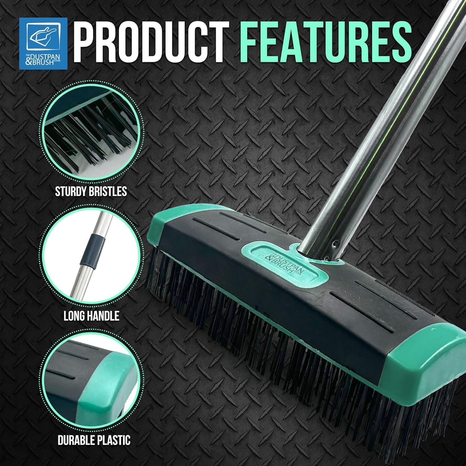 Wire Broom for Moss & Weed Removal | 4pc Long Handle Brush