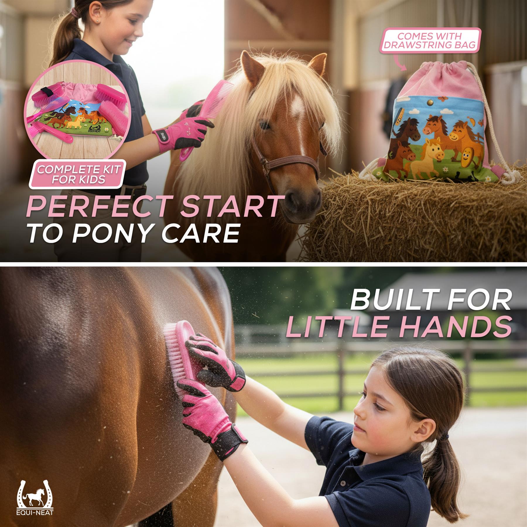 Equi-Neat Childrens Horse Grooming Kit Pink