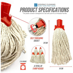 Colour Coded Red Cotton Mop Head 12PY - Pack of 5