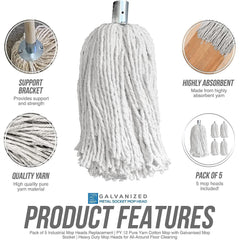 Cotton Mop with Galvanised Socket Fitting - 12 PY - Pack of 5