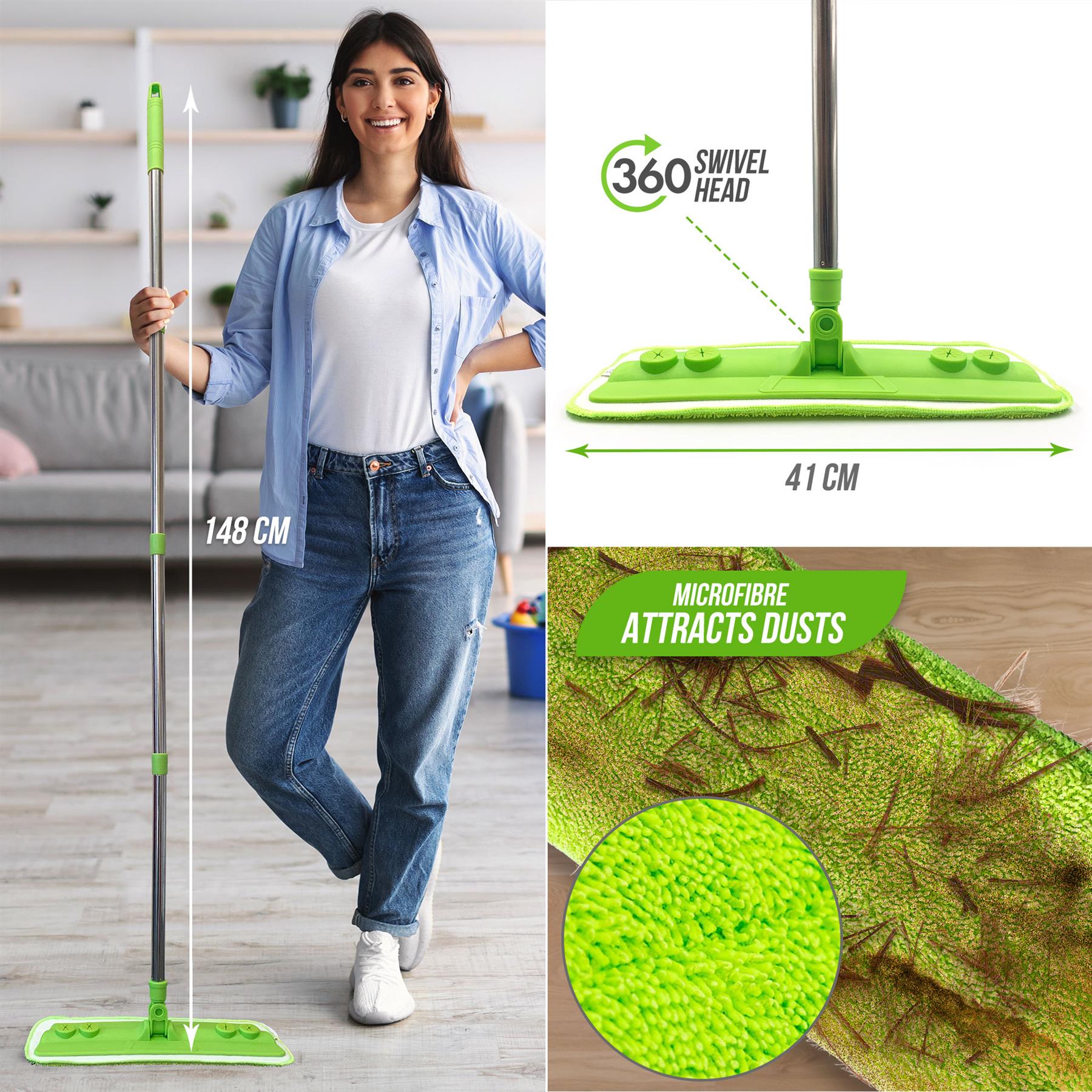 Microfibre Flat Mop for Laminate Wood & Hard Floors - The Dustpan and Brush Store