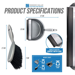 Plastic Dustpan and Soft Hand Brush specifications on a white background - The Dustpan and Brush Store 