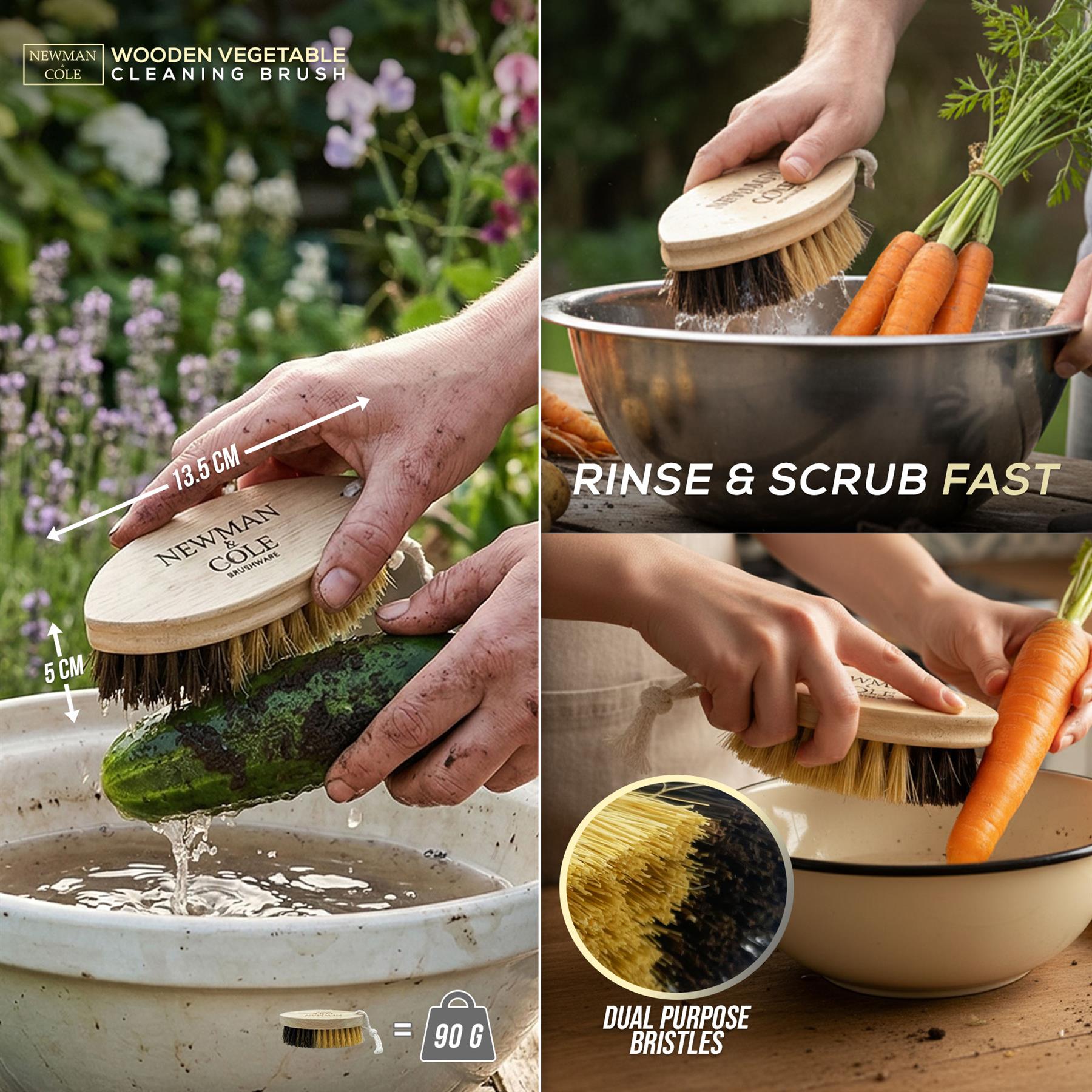 Newman and Cole Vegetable Cleaning Brush | Dual Bristles
