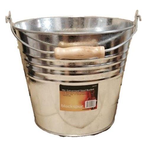 10 Litre Galvanised Steel Metal Bucket with Wooden Handle