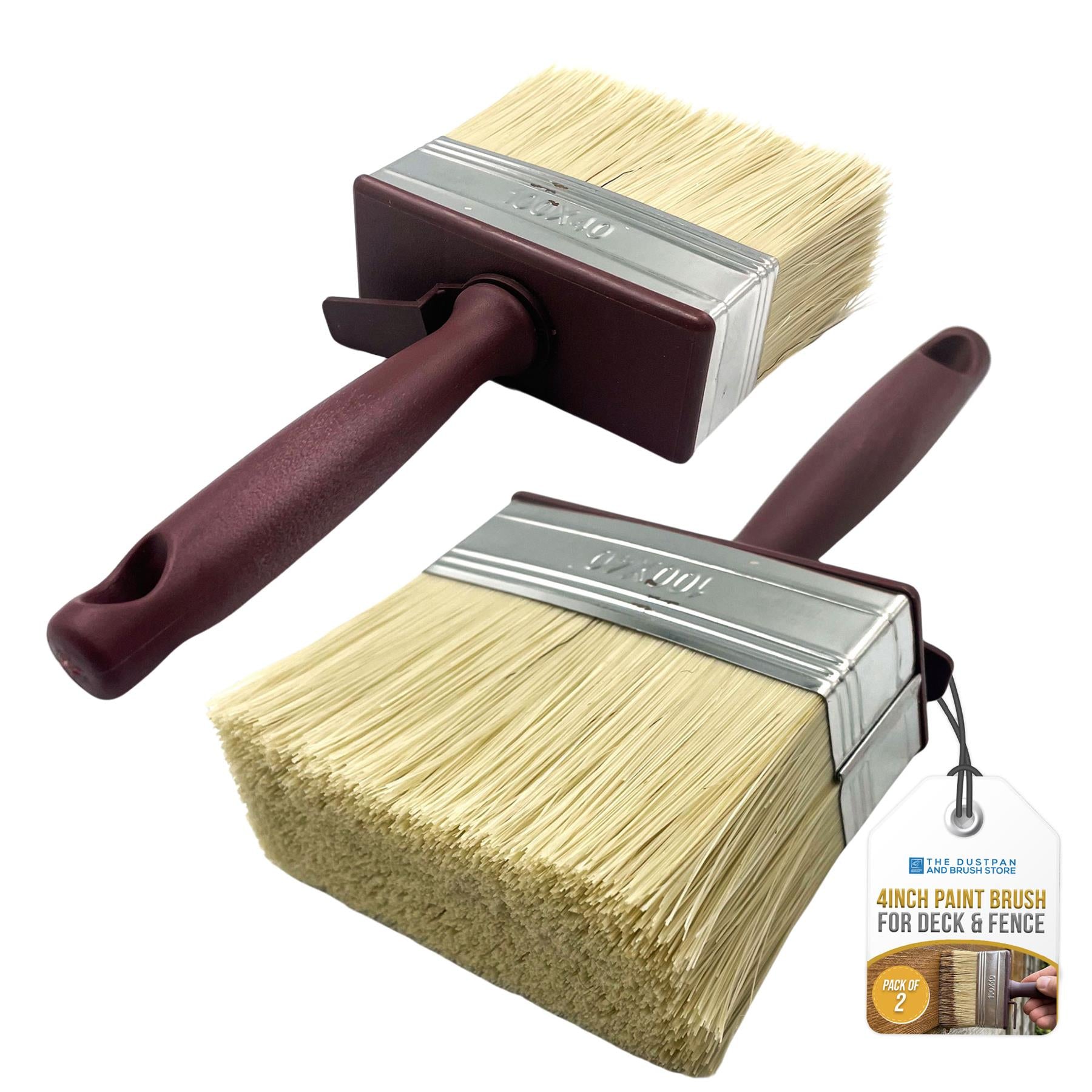 Two paint brushes with brown handles and natural bristles on a white background.