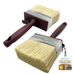 Two paint brushes with brown handles and natural bristles on a white background.