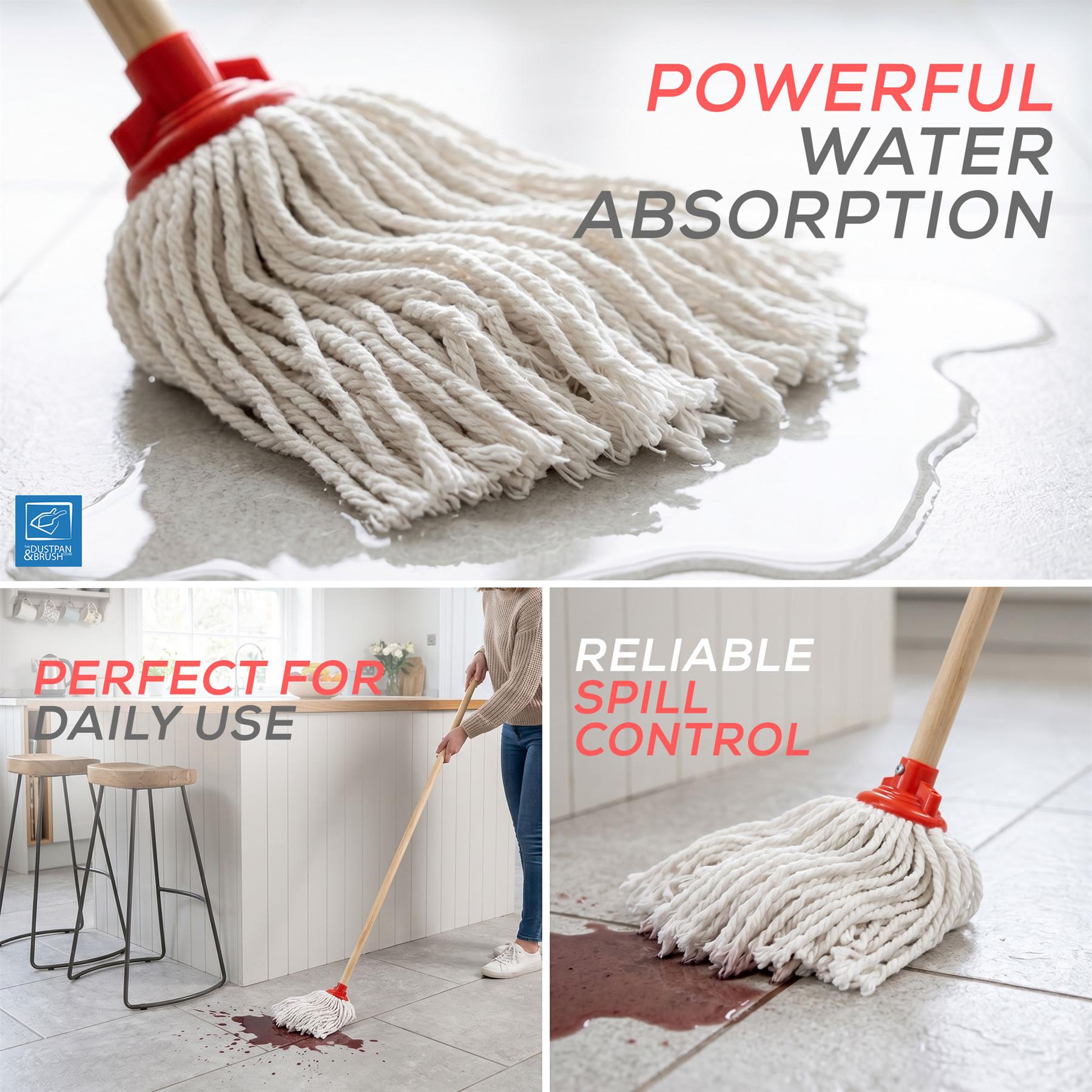 Red Mop Head with Wooden Handle