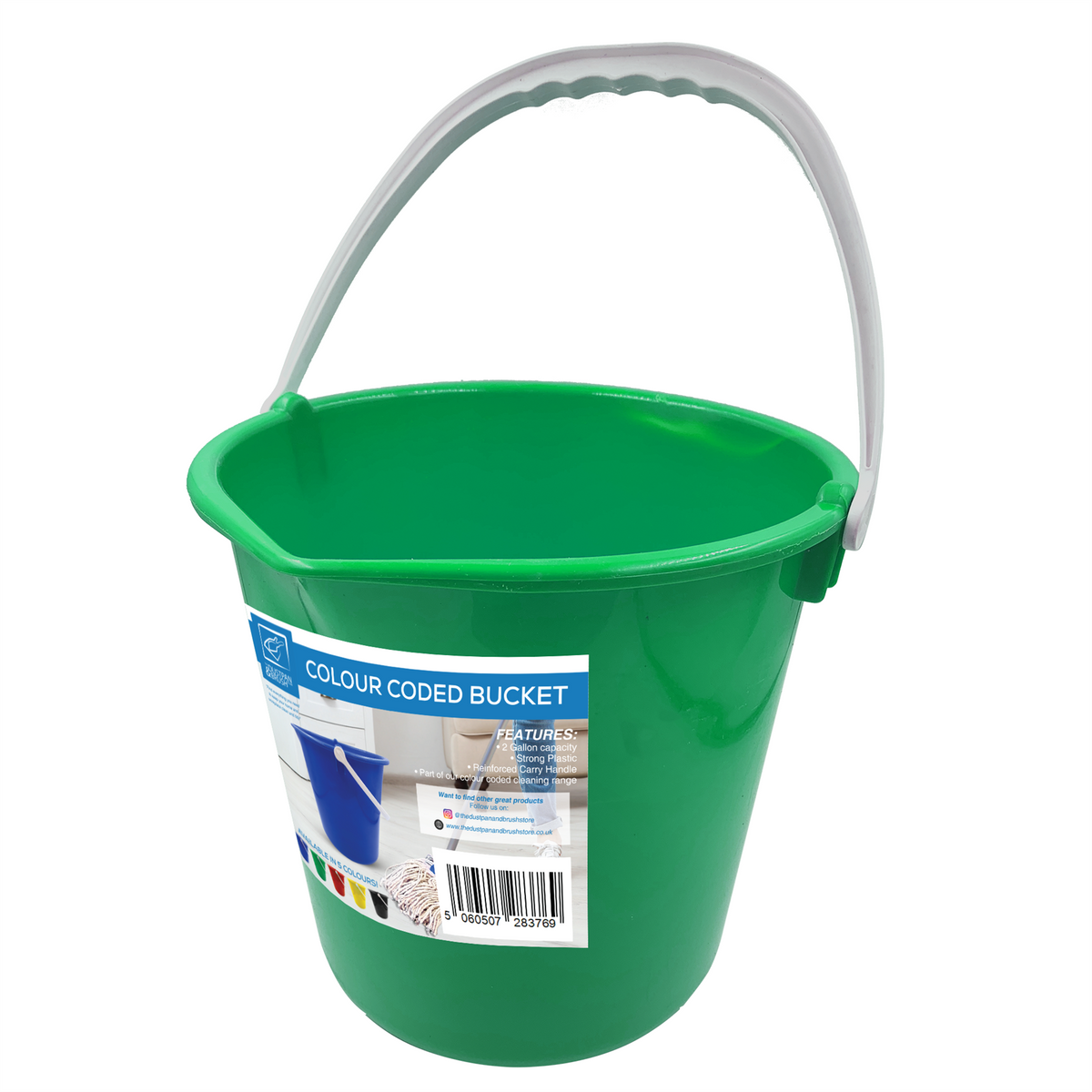 10L Green bucket with a white handle on a white background