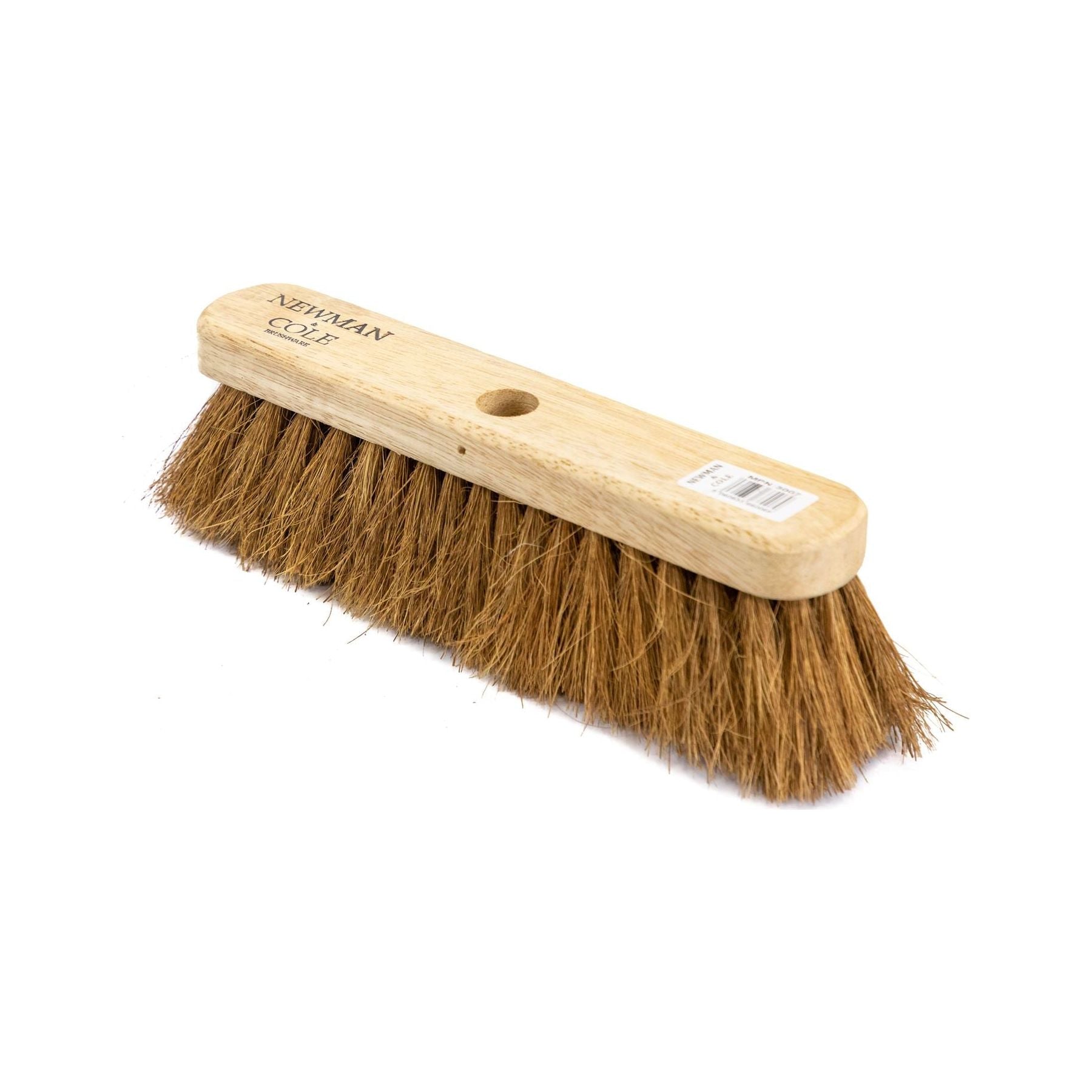 12" Newman and Cole Natural Soft Coco Broom Head with Hole and Wooden Handle