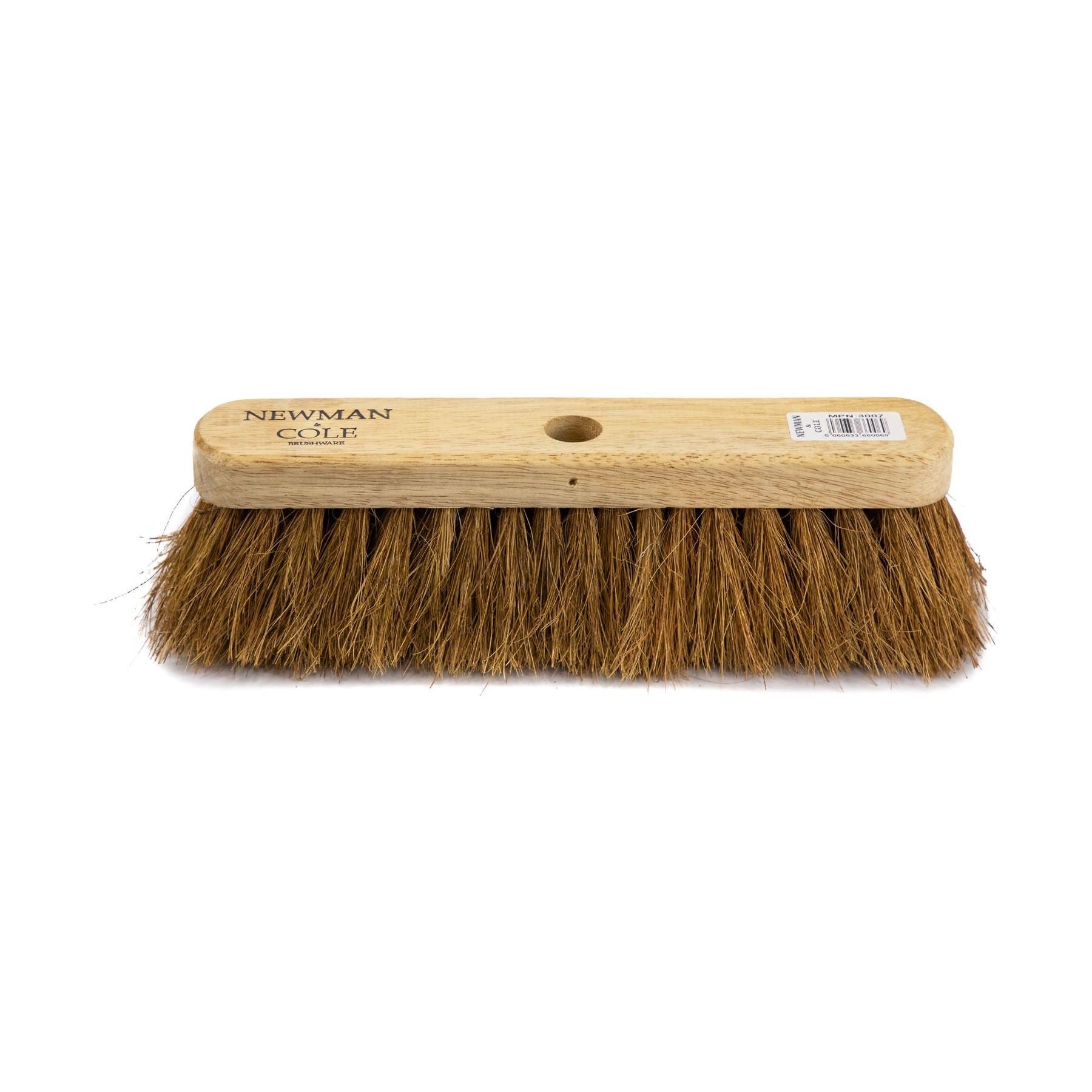 12" Newman and Cole Natural Soft Coco Broom Head with Hole and Wooden Handle