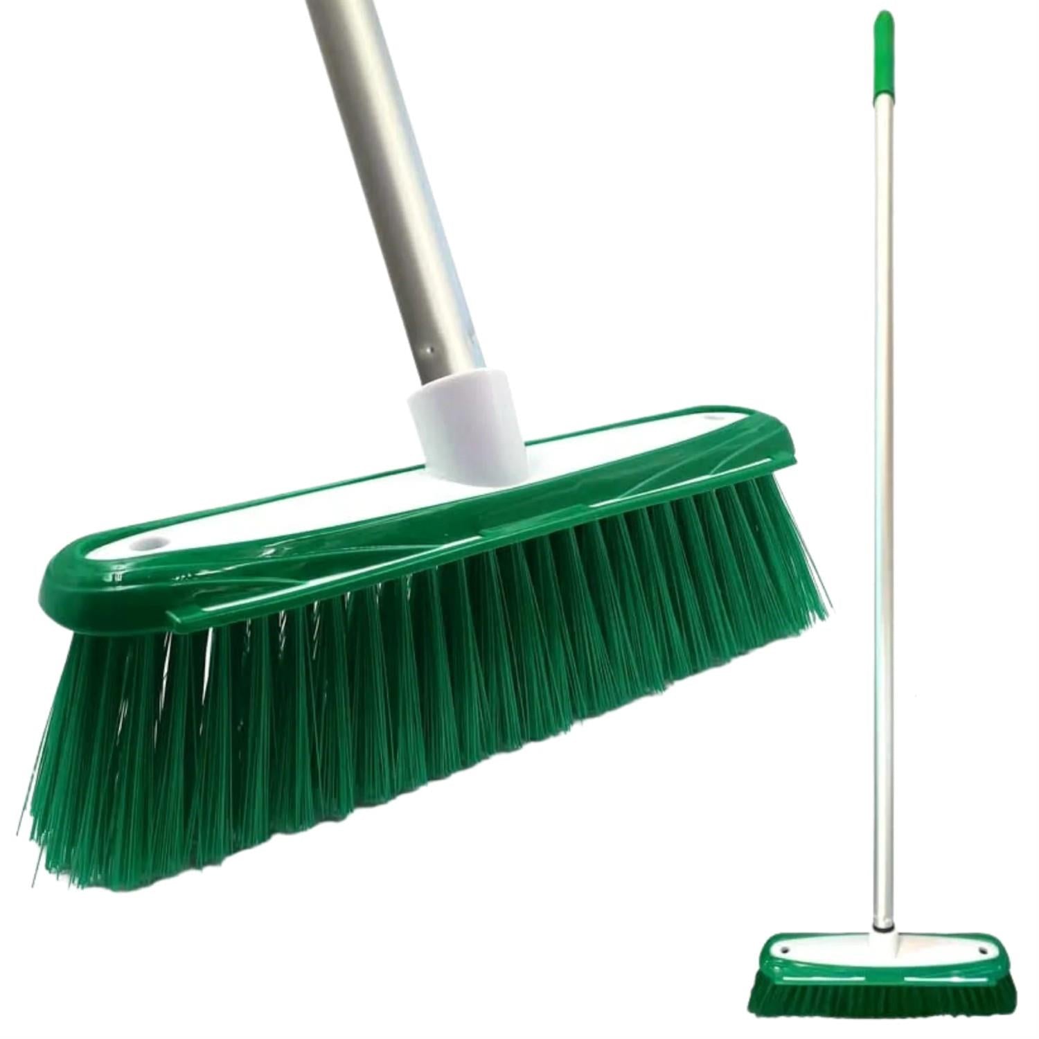 12" Medium Synthetic Broom Head & Handle with Scraper | Colour Coded