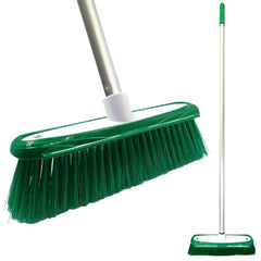 12" Medium Synthetic Broom Head & Handle with Scraper | Colour Coded