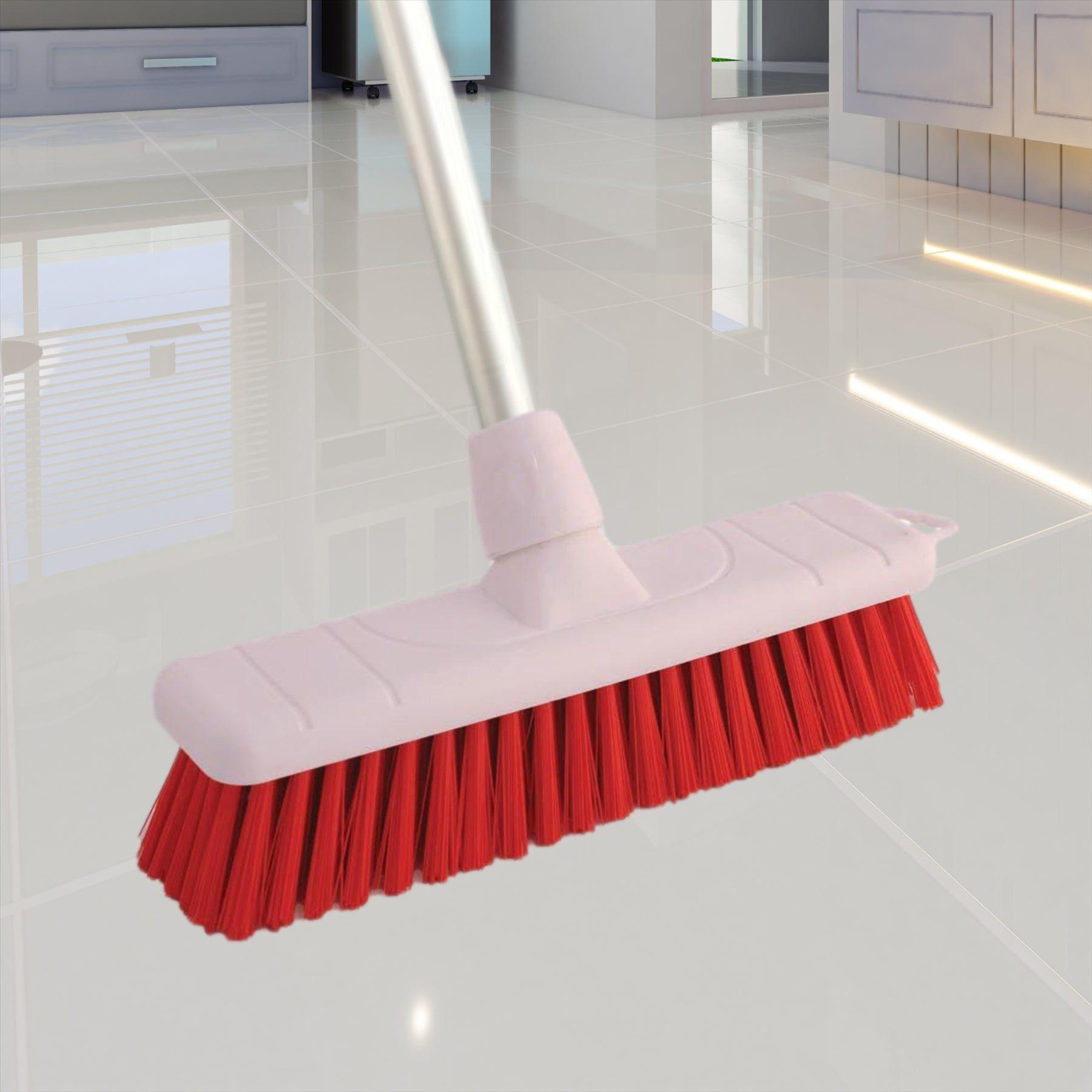 Red 12" Soft Colour Coded Food Hygiene Brush Sweeping Broom and Handle