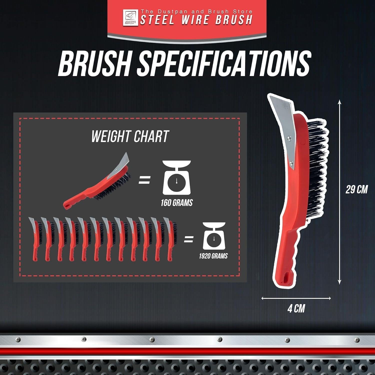 Heavy Duty Wire Brush with Scraper | Single, 3 & 12 Pack Options - The Dustpan and Brush Store
