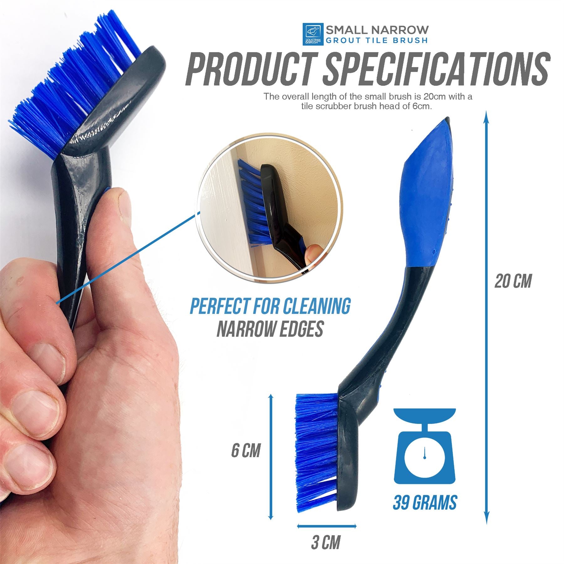 Soft Grip Grout Cleaning Brush Narrow Stiff Bristle Cleaner