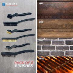 Wire Brush Set Pack of 6 | Steel, Brass & Nylon Brushes