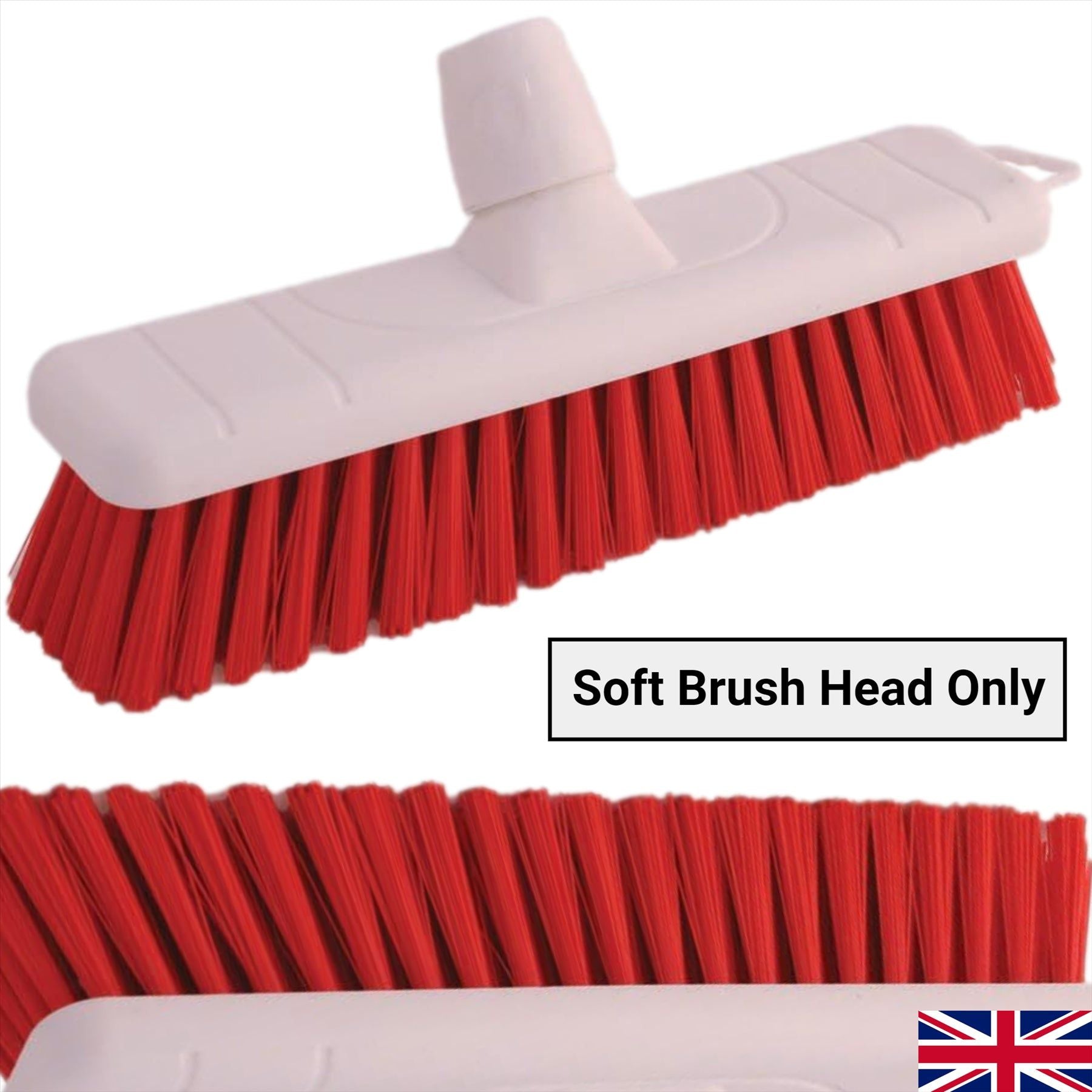 Red 12" 300mm Soft Colour Coded Food Hygiene Brush Sweeping Broom Head Only