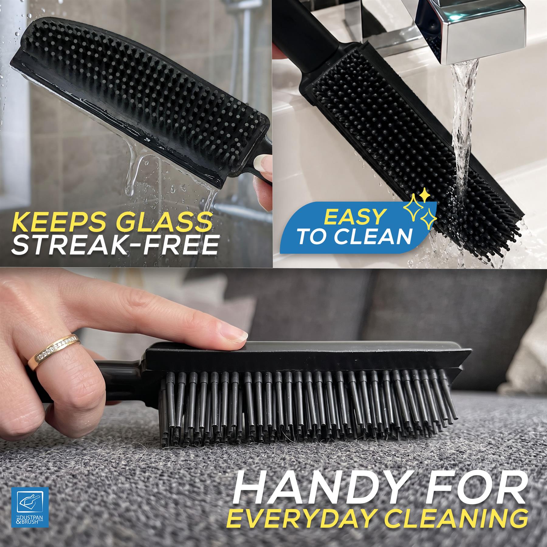 Rubber Pet Hair Remover Brush | 2-in-1 Cleaning Brush with Squeegee - The Dustpan and Brush Store