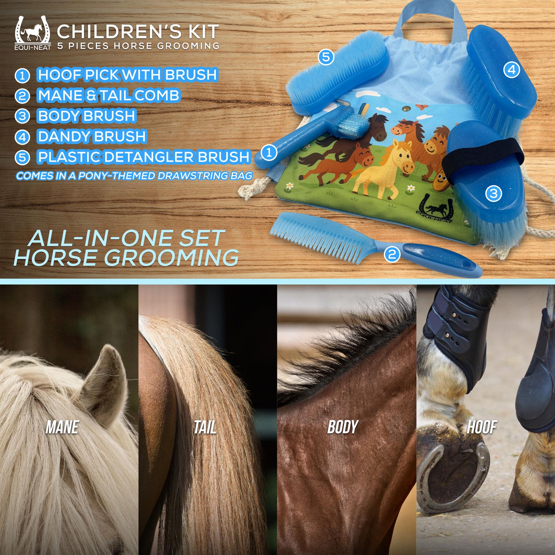 Equi-Neat Childrens Horse Grooming Kit Blue