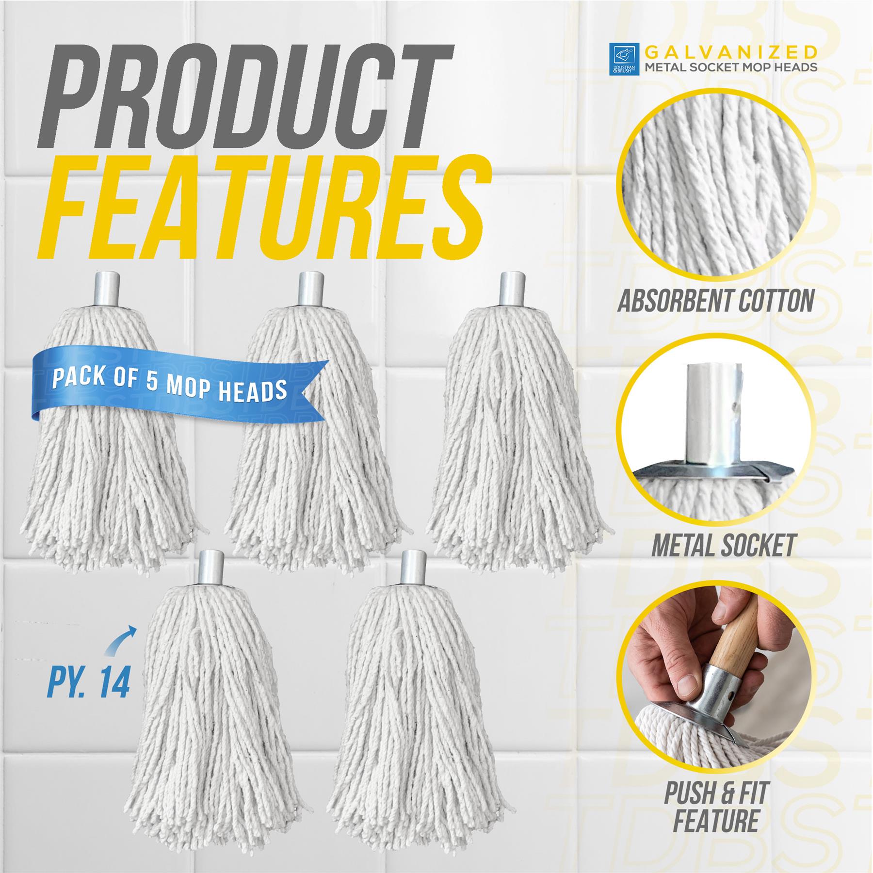 Cotton Mop with Galvanised Socket Fitting - 14 PY - Pack of 5