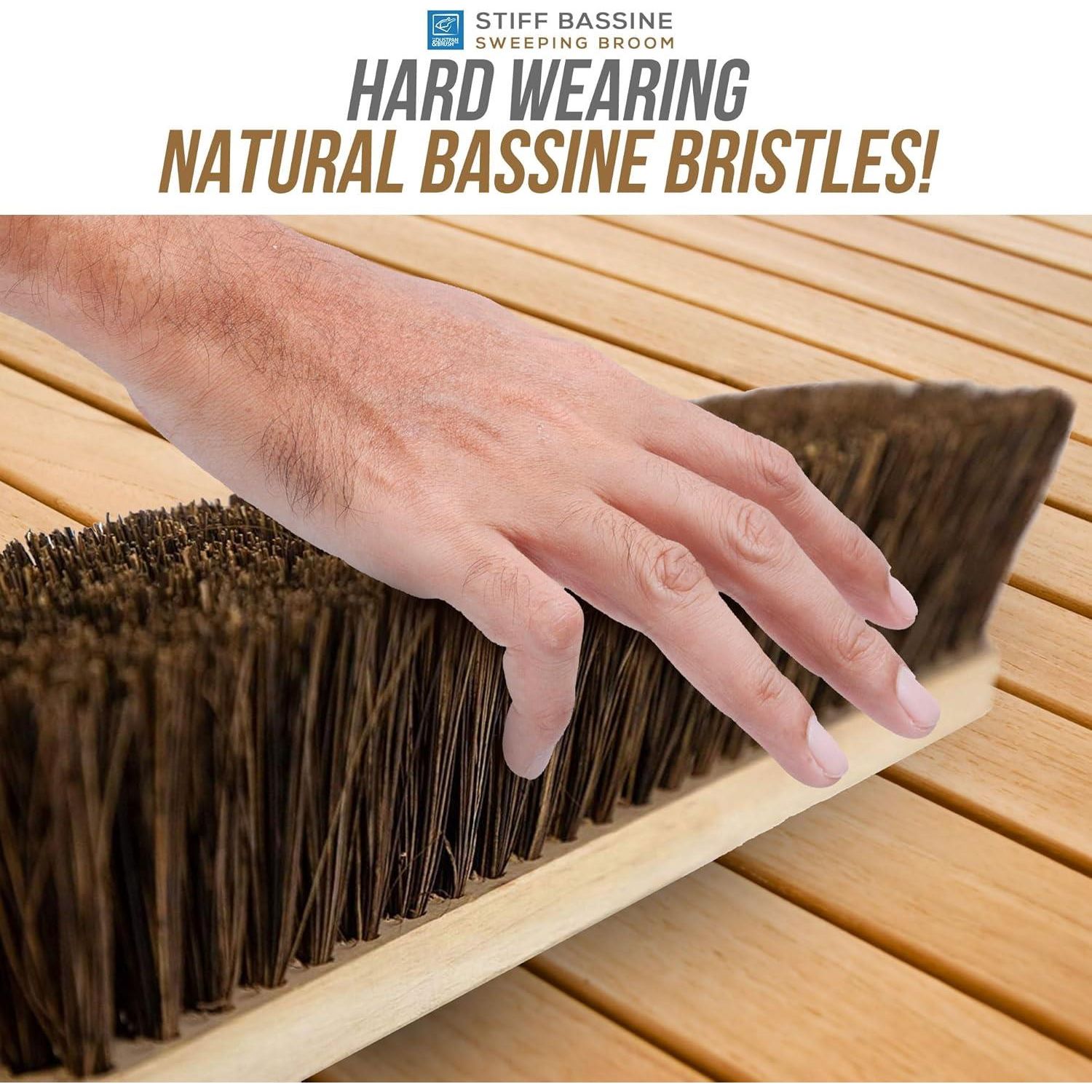 18" Stiff Natural Bassine Broom Head with Strong Wooden Brush Handle