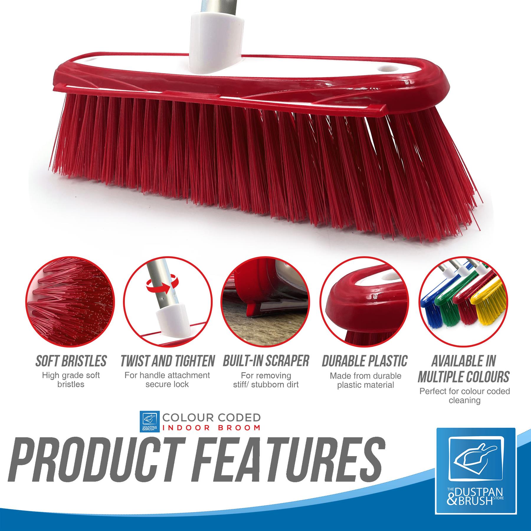 Colour Coded Red Broom Head & Handle