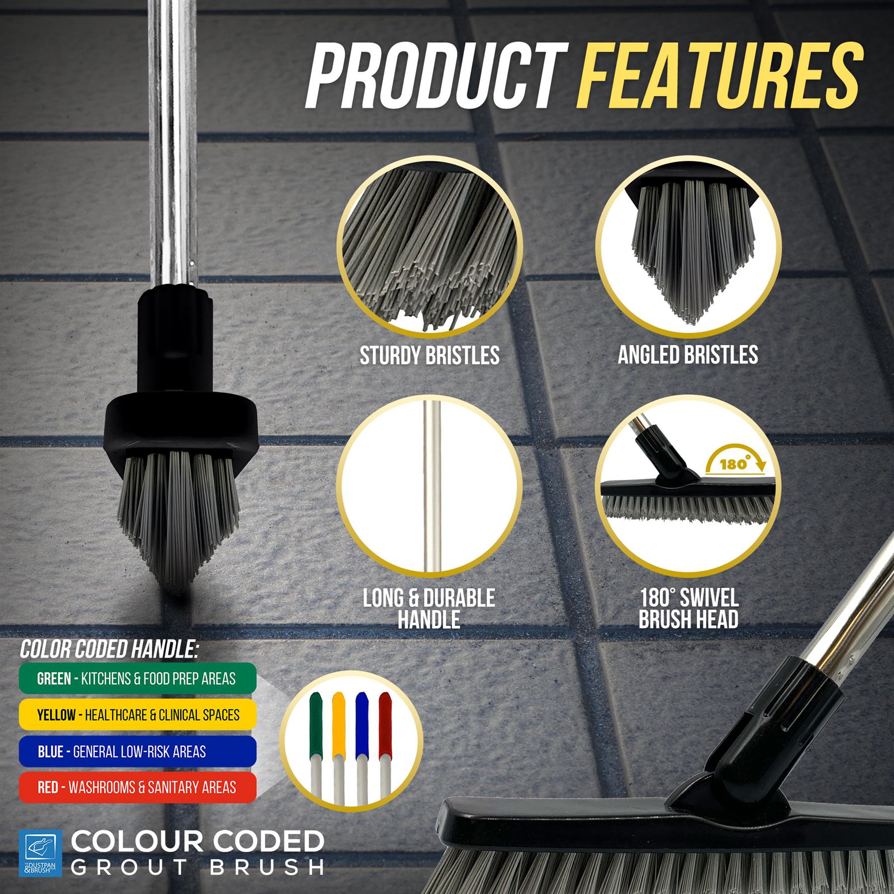 Colour Coded Yellow Handle and Angled Grout Brush Head