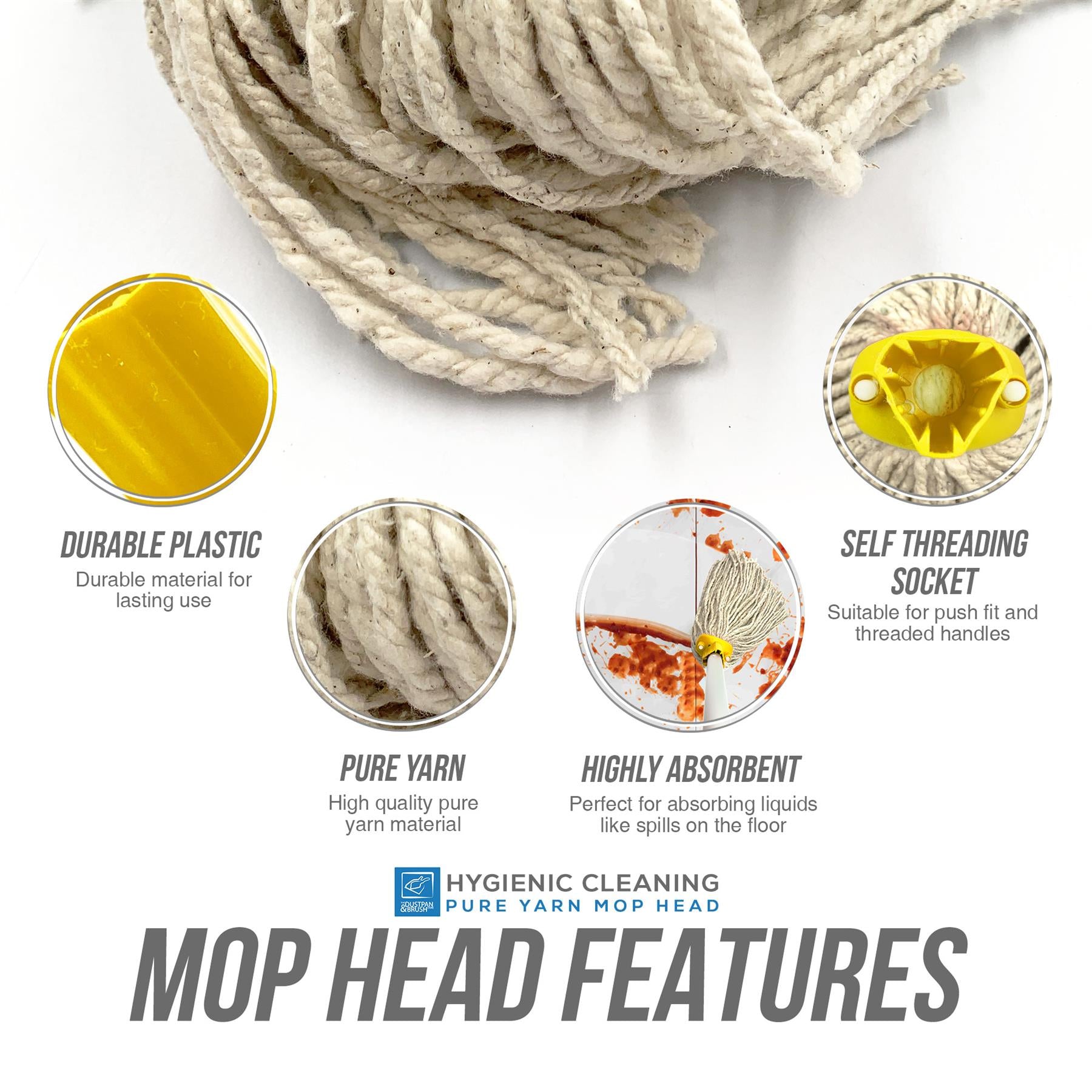 Yellow Colour Coded Cotton Mop Heads 12PY Pack of 5