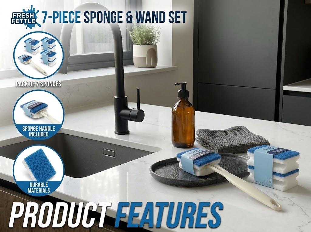 Fresh Fettle Scrub & Scrape Sponge with Scraper | 7 Pack
