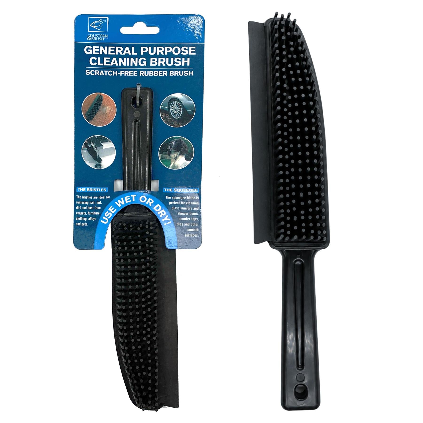 Rubber Pet Hair Remover Brush | 2-in-1 Cleaning Brush with Squeegee - The Dustpan and Brush Store