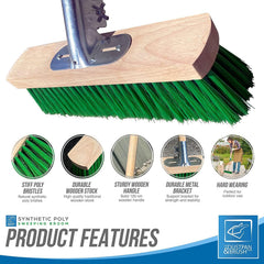 14" Poly Broom with Metal Bracket and Handle - The Dustpan and Brush Store
