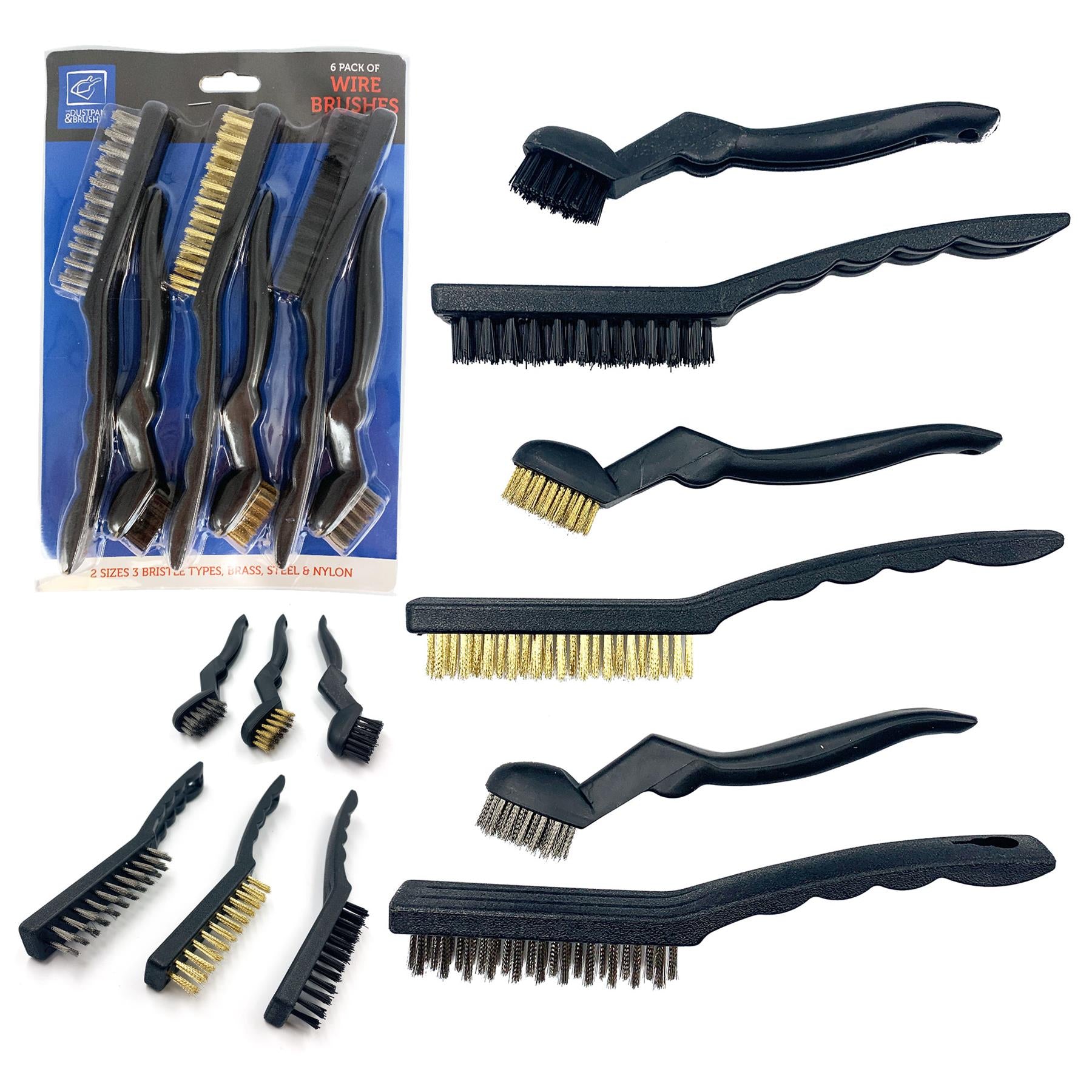 Wire Brush Set Pack of 6 | Steel, Brass & Nylon Brushes