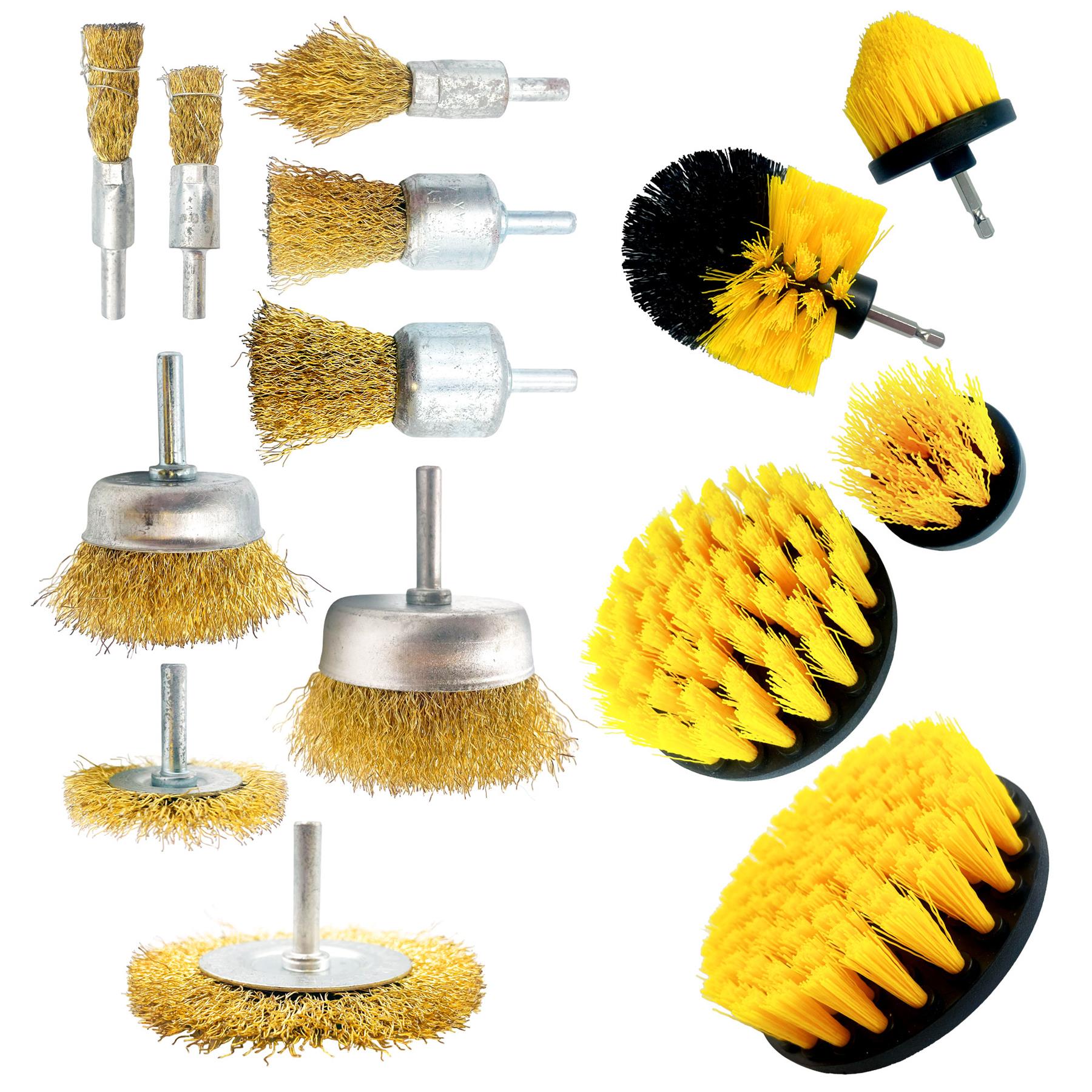 Drill Brush Duo Set - 5 piece Plastic and 9 piece Wire