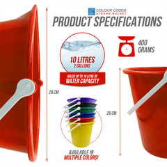 10L Plastic Cleaning Bucket - Blue, Green, Red, Yellow & Black