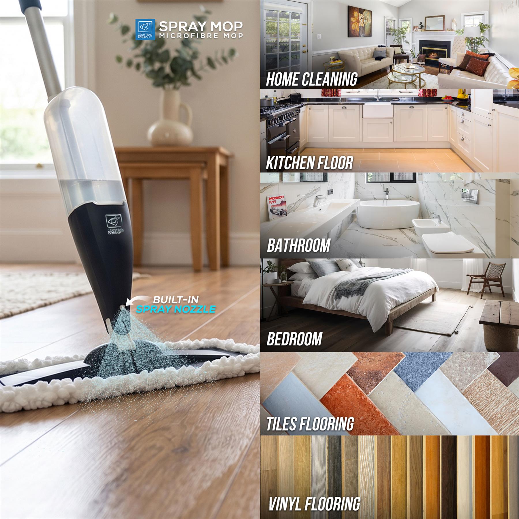 Spray Mop with Washable Microfibre Heads | No Bucket Mop