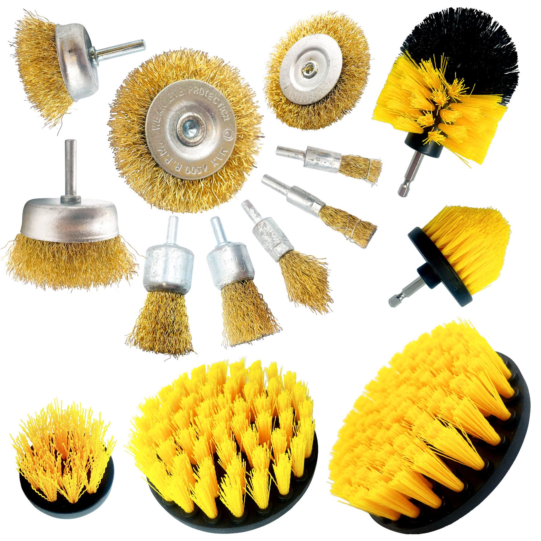 Drill Brush Duo Set - 5 piece Plastic and 9 piece Wire