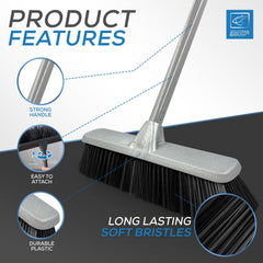 Silver Indoor Soft Sweeping Brush Head and Handle Kitchen Broom Floor Sweeper - The Dustpan and Brush Store