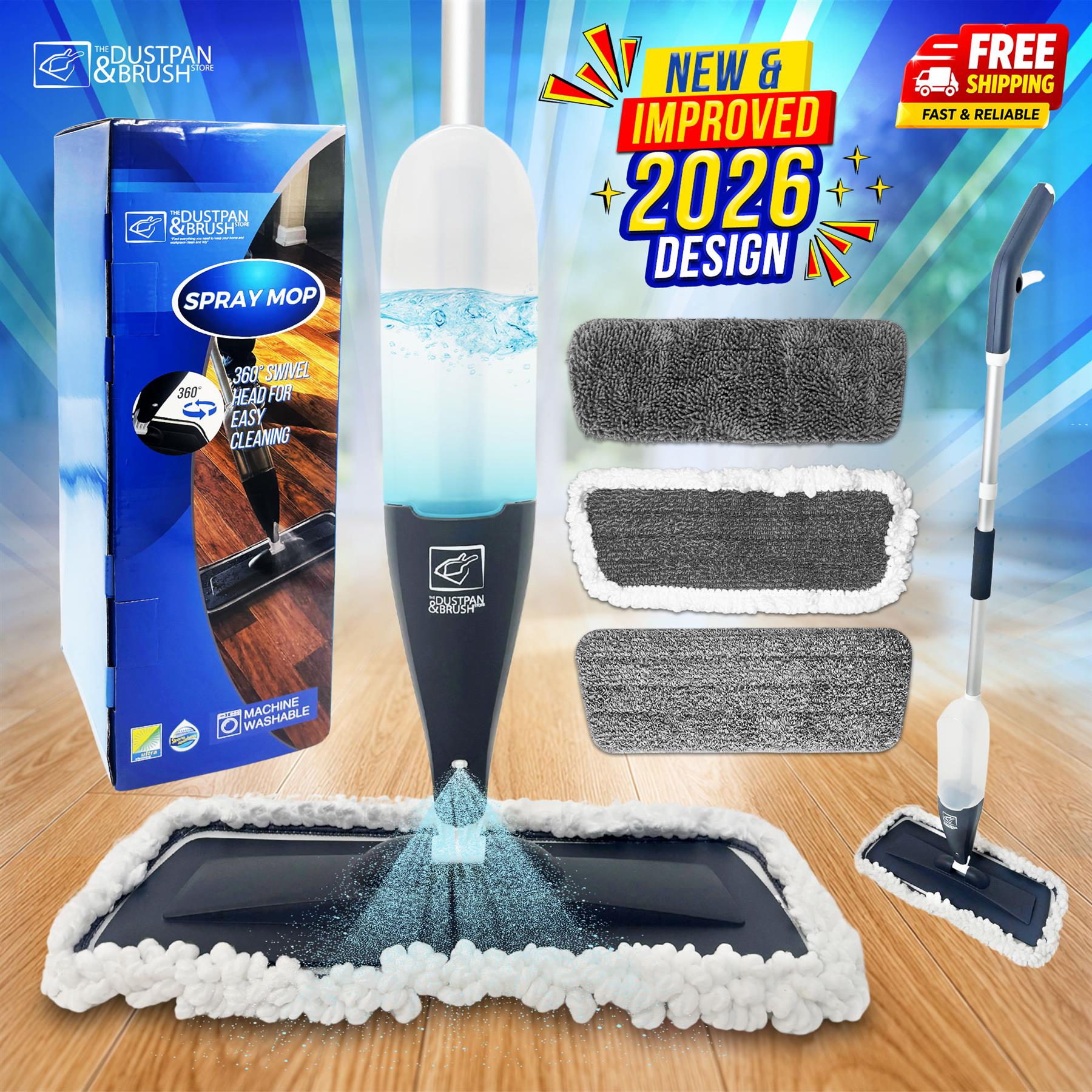 Spray Mop with Washable Microfibre Heads | No Bucket Mop