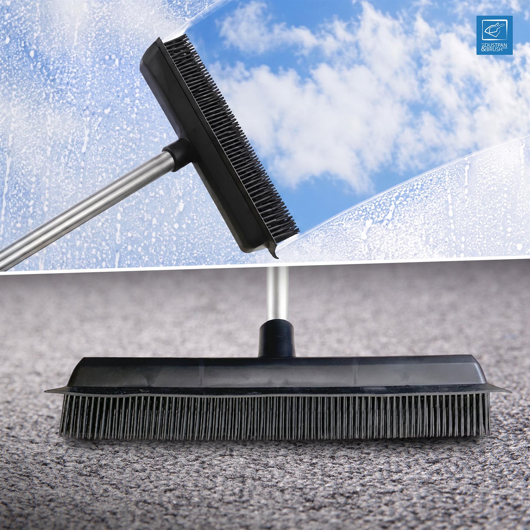 Rubber Broom Pet Hair Remover for Carpets & Hard Floors - Fixed Handle