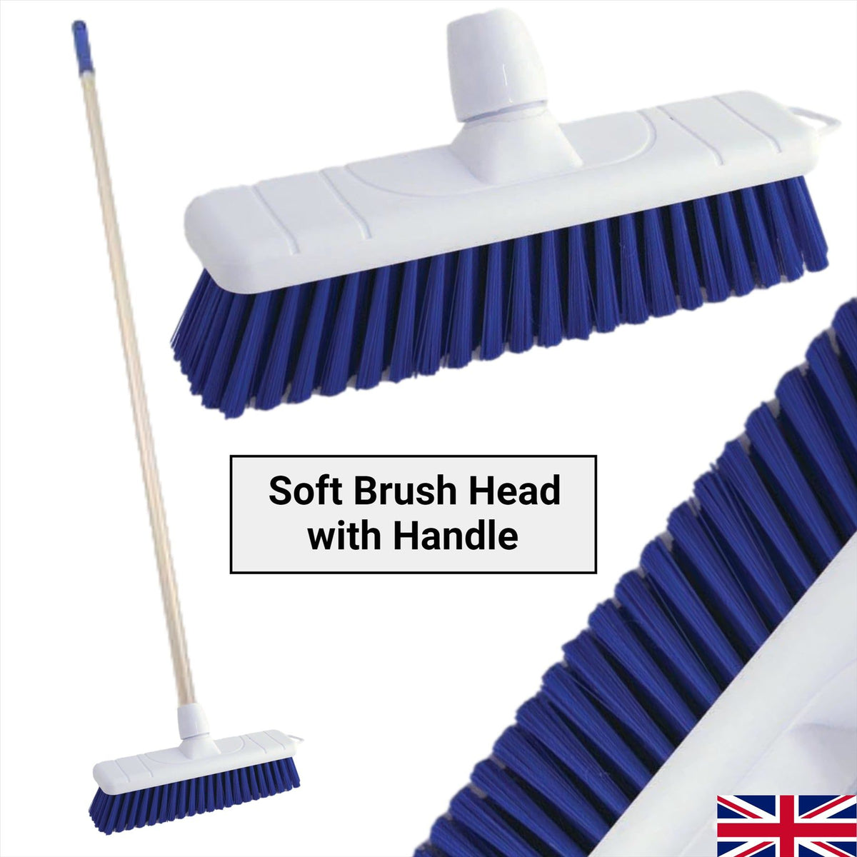 Blue 12" Soft Colour Coded Food Hygiene Brush Sweeping Broom and Handle