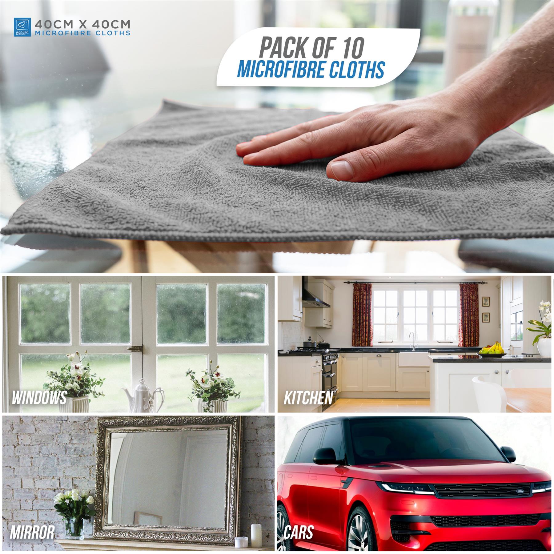 Grey Microfibre Cleaning Cloths – Pack of 10 Reusable 40 x 40cm
