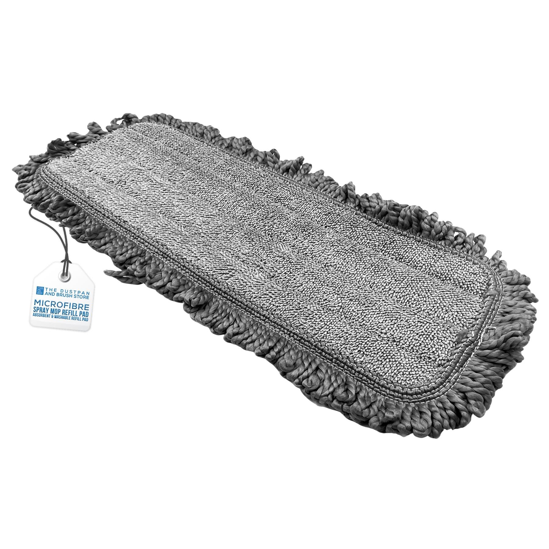 A grey microfiber cleaning pad with fringed edges, shown diagonally on a white background with a small product tag attached.